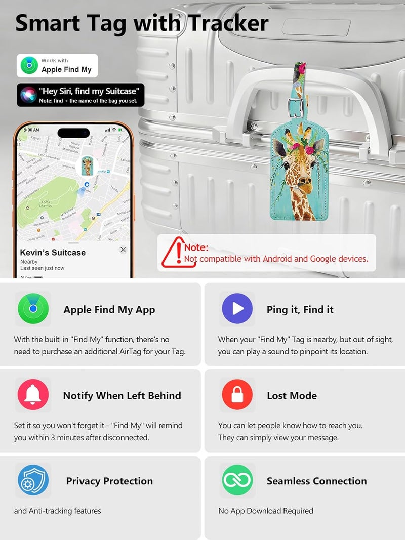 LifeChé Luggage Tags Built-in Anti-Loss Tracker, Luxury Leather Luggage Tags for Suitcase, Travel Bags, Backpacks, Travel Organizer for Lost Baggage Prevention (Giraffe) - Image 2